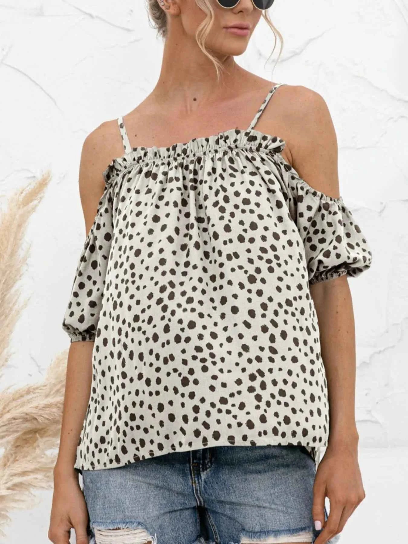 Puff Sleeve Polka Dot Ruffle Cami Top White 445db809-7f63-4fe3-ba92-879e9d38198c-Max-Origin