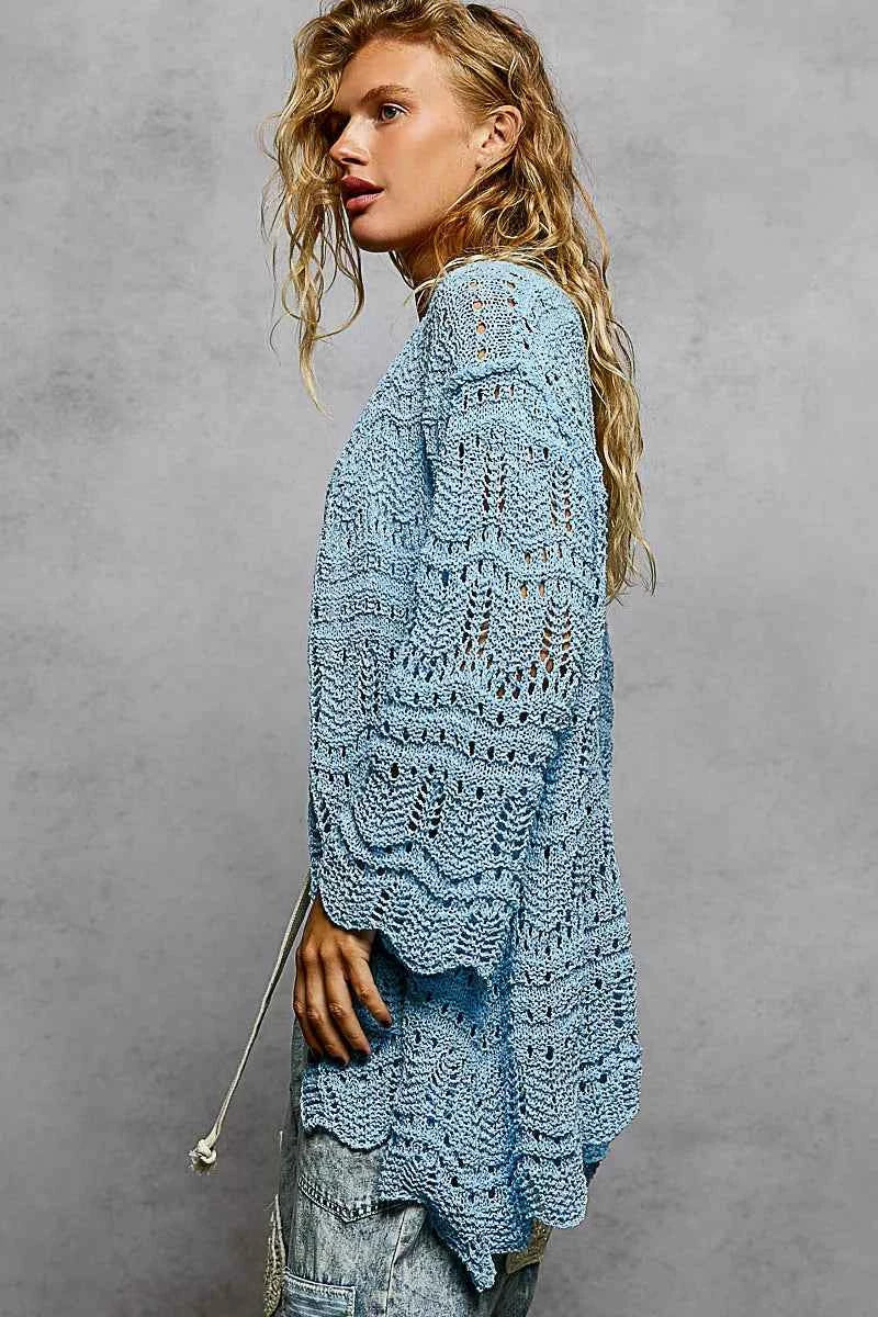 POL Openwork Lightweight Open Front Cardigan with Scalloped Edge 44674ab4-6fca-4026-9c87-c2ab258b7565-Max-Origin