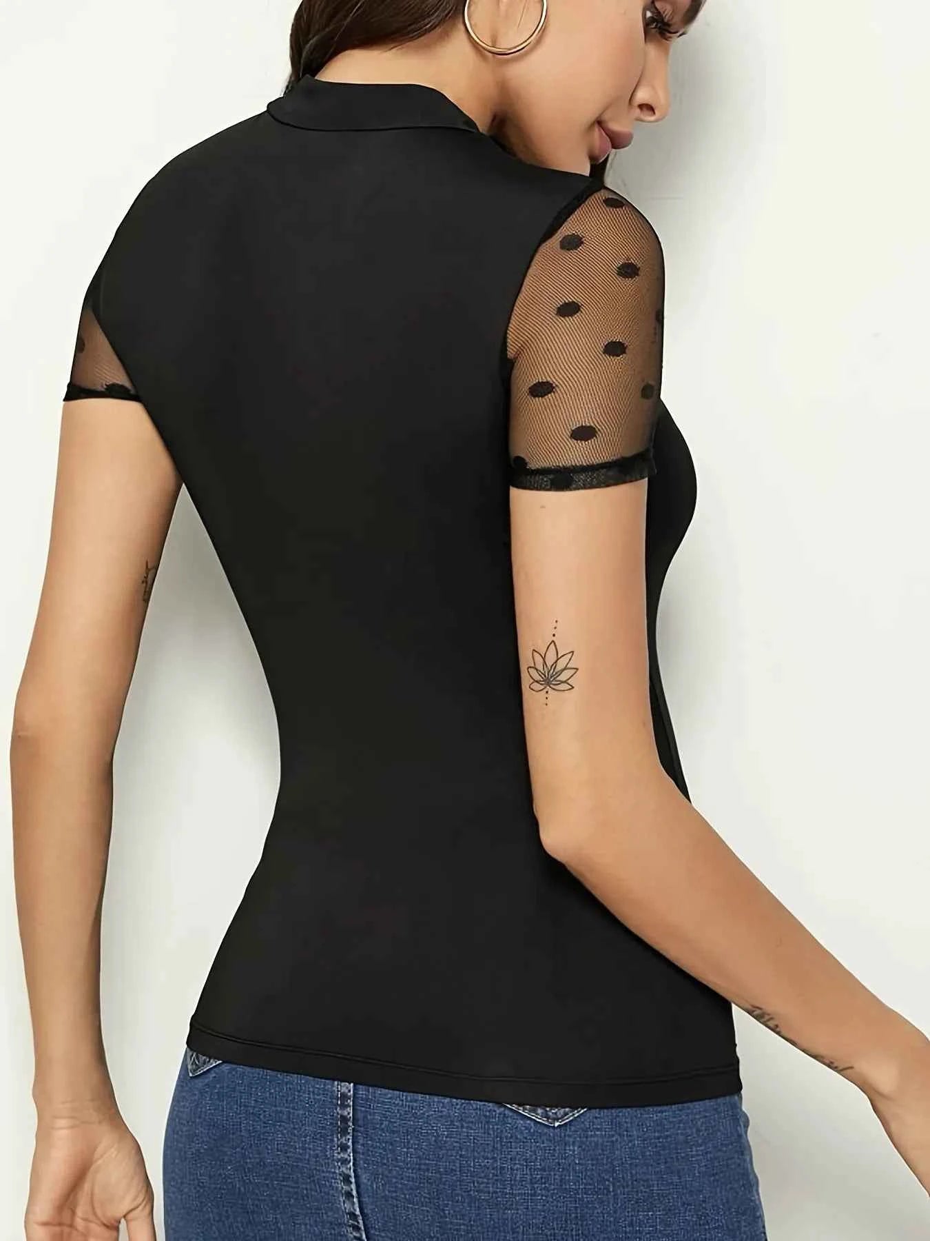 Mesh Polka Dot Mock Neck Top 4467ad75-2151-4716-ae23-1b23fcee0220-Max-Origin