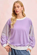 BiBi Mix and Match Sweatshirt with Floral Sleeve Striped LAVENDER COMBO 4467ba09182741679879403e10b205c2-Max-Origin