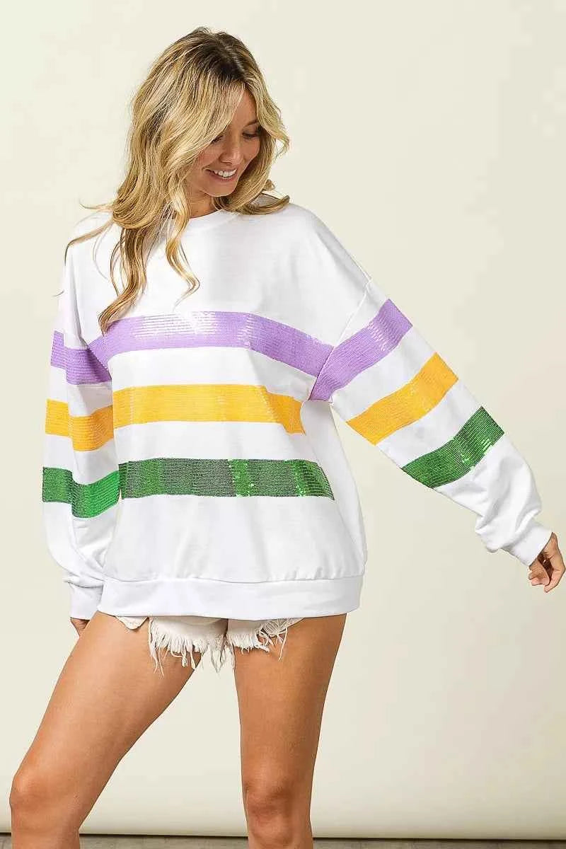 BiBi Sequin Mardi Gras Striped Round Neck Sweatshirt 4469b81afdd1419685c0bf0086e3c441-Max-Origin