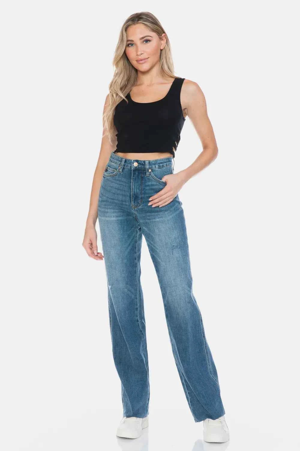 Judy Blue Full Size Tummy Control Cut Raw Hem Straight Jeans 44704908-4682-4238-a373-21edc2d7b2a1-Max