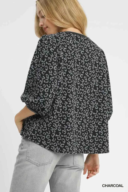 Leopard Print Jacquard Blouse with Puff Sleeves 447e4fb6-f7b3-4836-9e85-fedbfb54ebb6-Max