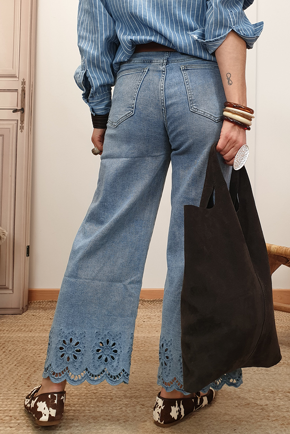 Dusk Blue Embroidered Cropped Wide Leg High Waist Jeans 447e62e3edc14384