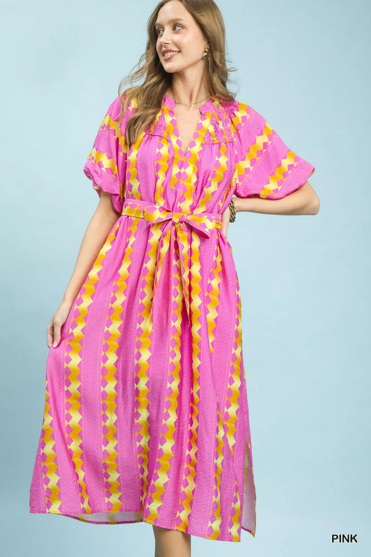 Geo Stripe Smocked Waist Tie Dress PINK 447e62f0-9efc-4acb-985b-23e8bf883815-Max-Origin