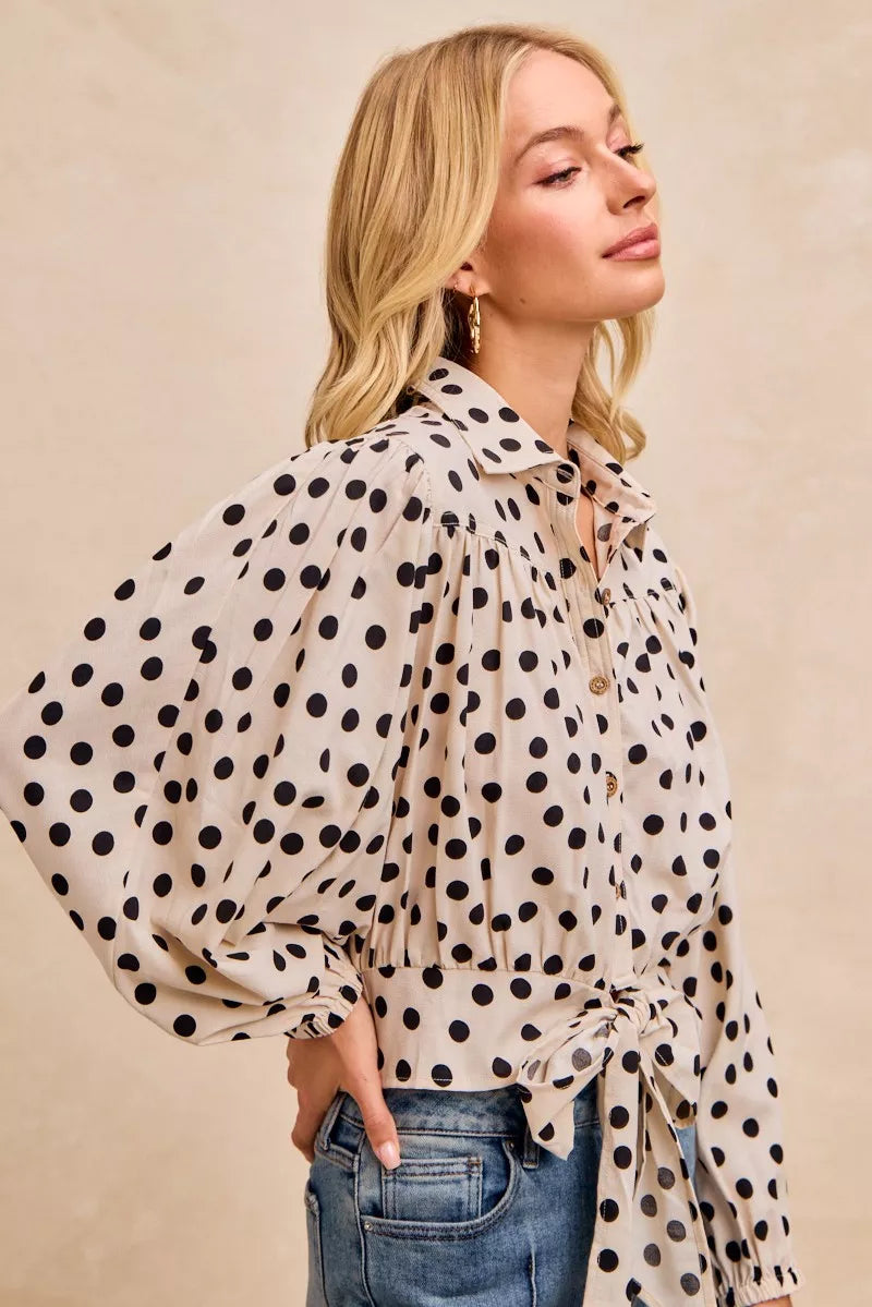 BiBi Polka Dot Print Tie Hem Detail Crop Shirt 4483f92d34fa4cacba8e58b69b7eb916-Max-Origin