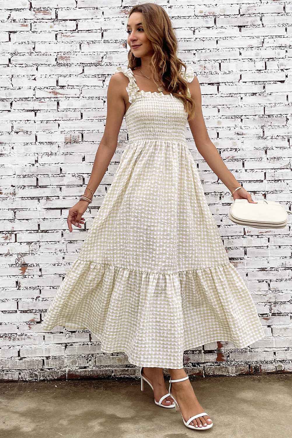 Plaid Ruffle Strap Square Neck Dress 448c548c39cf4d11b9ed44875058a9cc-Max