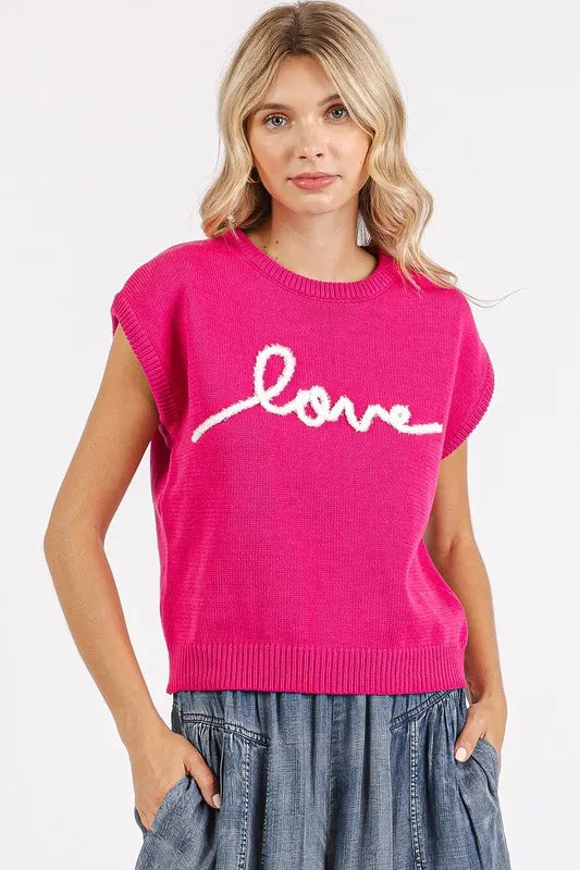 Mittoshop Contrast Letter Round Neck Cap Sleeve Knit Top 4490b7b8-0e1c-4dc9-994e-9b3e04df5e45-Max