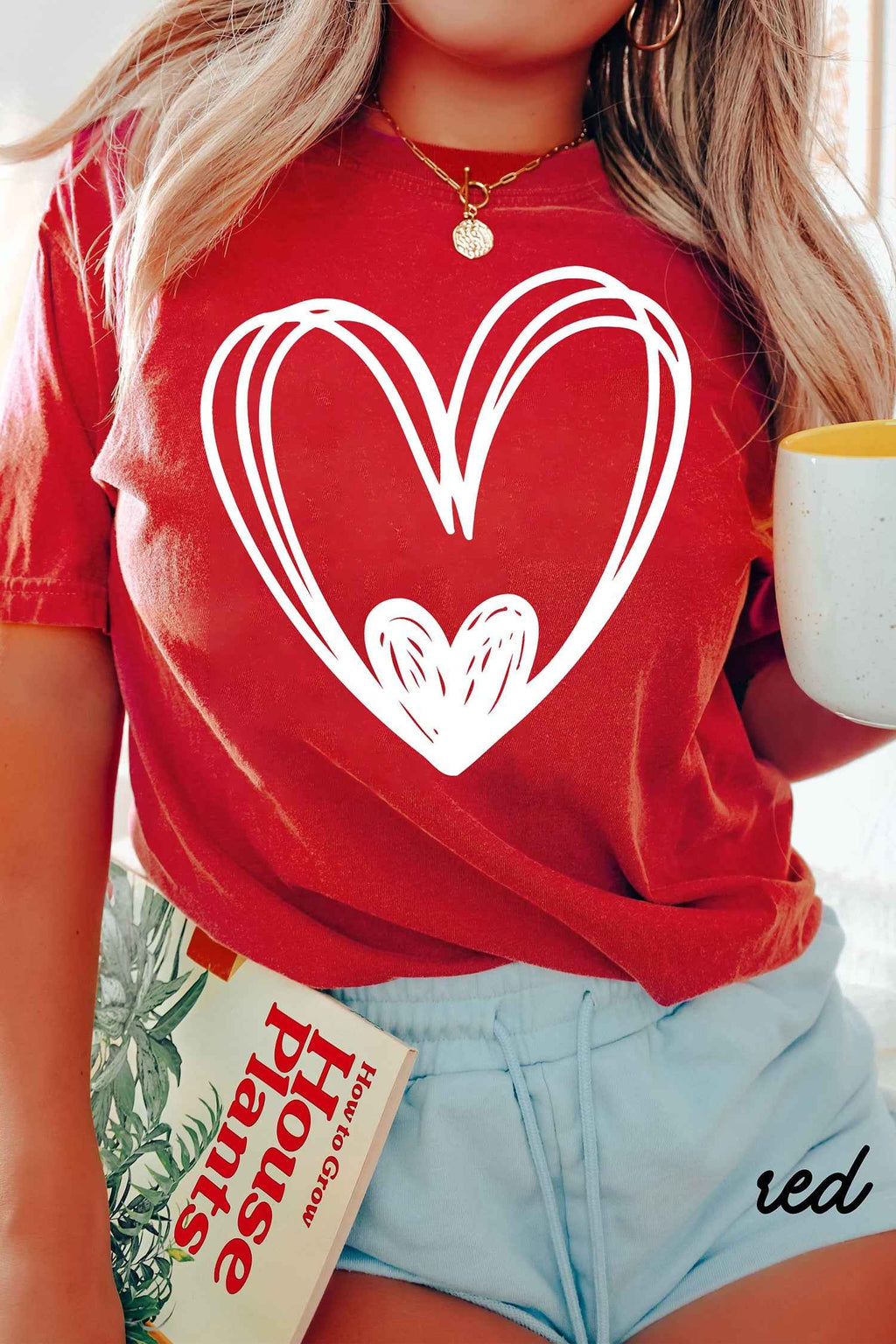 Red Hand Drawn Heart Valentines Day Fashion T Shirt 4490f396e8463a81