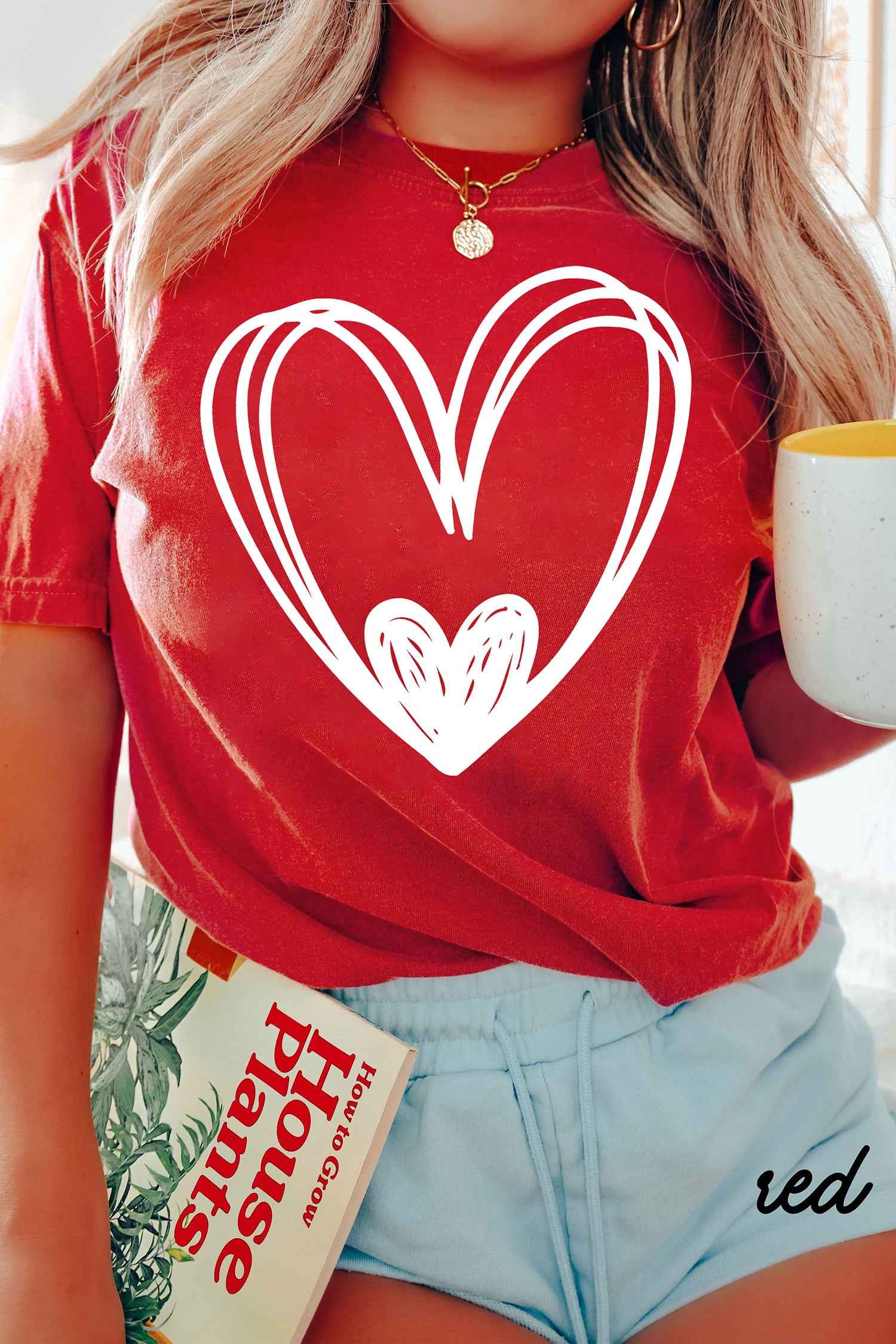Red Hand Drawn Heart Valentines Day Fashion T Shirt 4490f396e8463a81