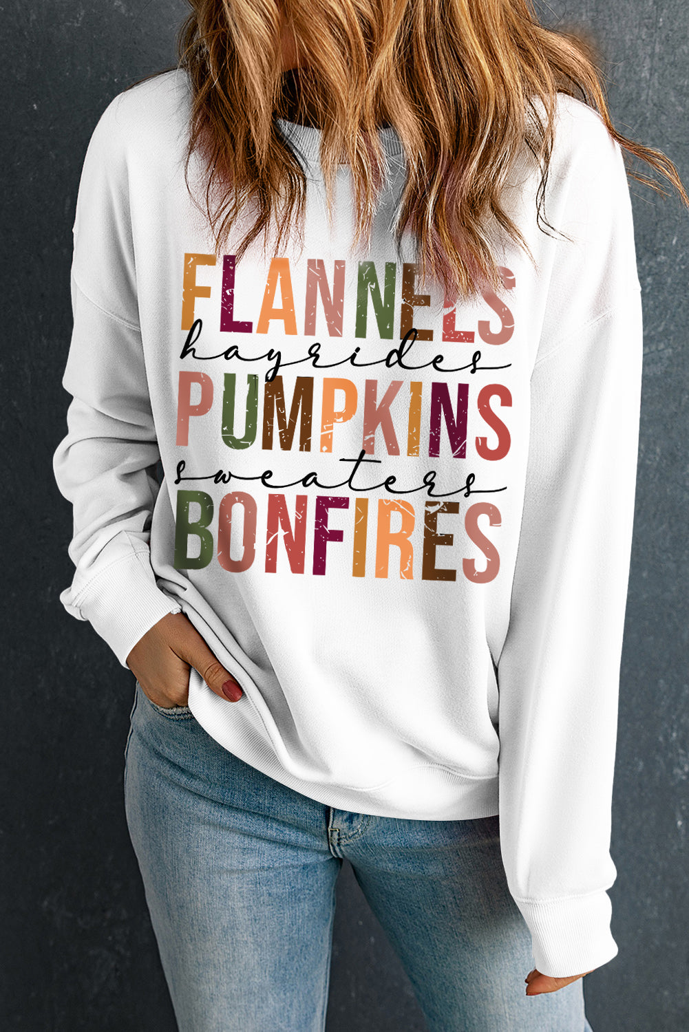 Beige FLANNELS PUMPKINS BONFIRES Graphic Drop Shoulder Sweatshirt 4495c4c9c487e648