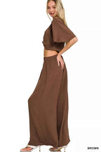 Zenana Woven Airflow Twisted Top & Wide Leg Pants Set 449ea00a6f0c476690365eded5b61f5c-Max-Origin