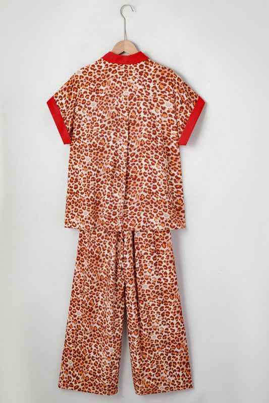 Leopard Contrast Trim Top and Pant Set 44a33d01-ab95-4587-95d5-282a9bba02f1