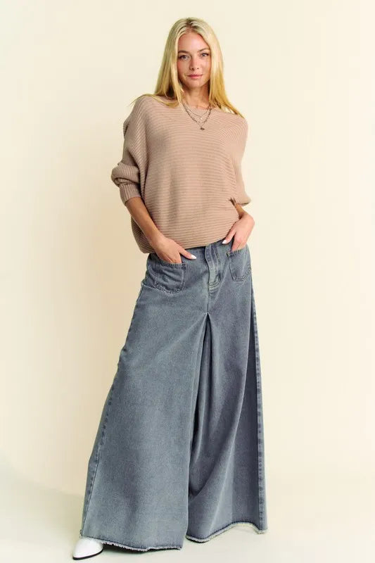 Davi & Dani Round Neck Batwing Sleeve Sweater 44b212e4-0f53-420c-ab56-00d7e3f4068d-Max