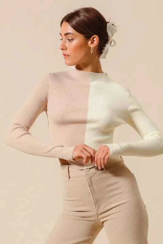 Color Block Fitted Crop Sweater Top 44b2c48af4c8439e89addd57f9a352f9-Max-Origin