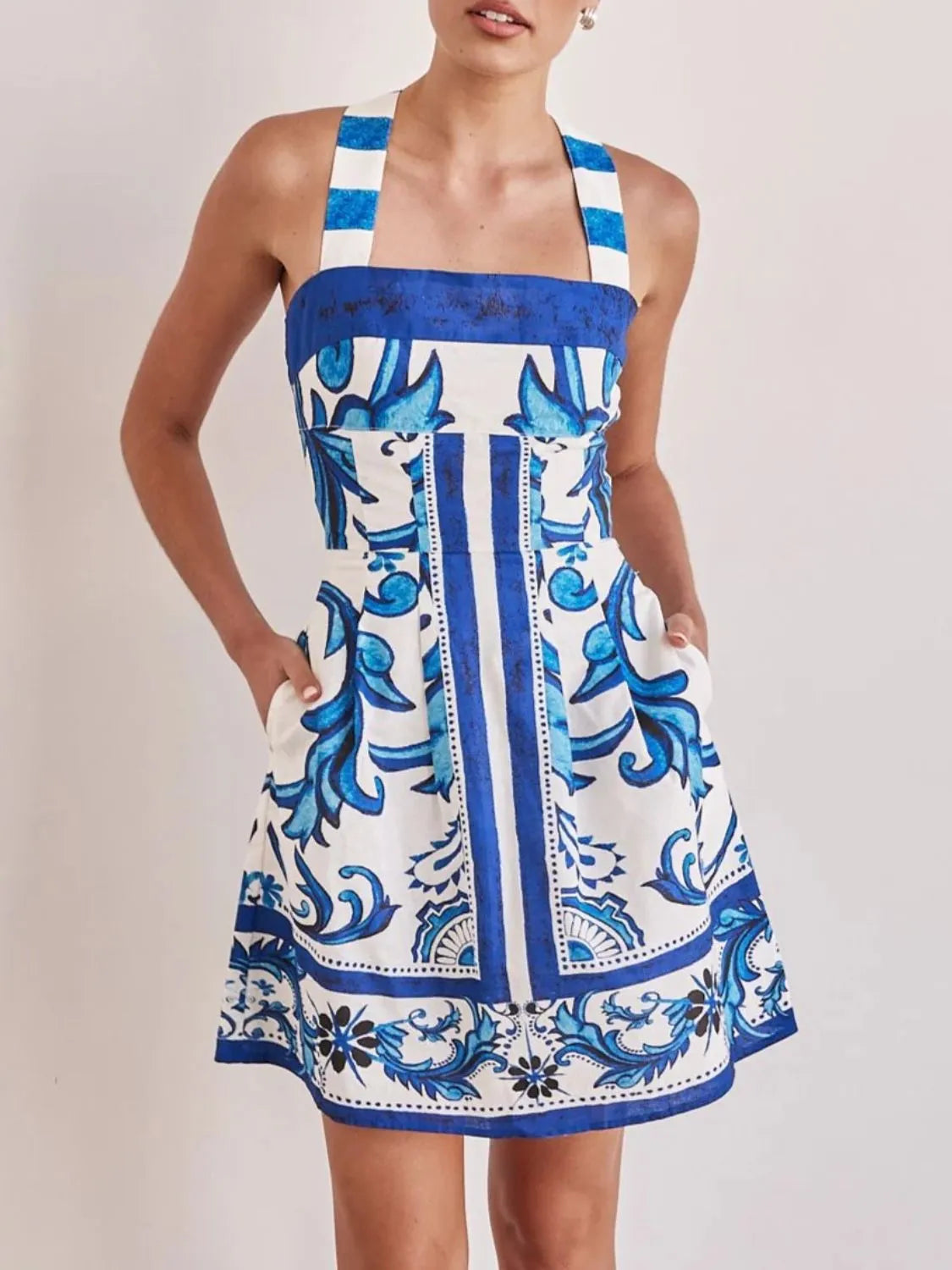 Printed Square Neck Midi Dress Blue 44b79a66-0c07-4423-9d8e-1902e9deb1bb-Max-Origin