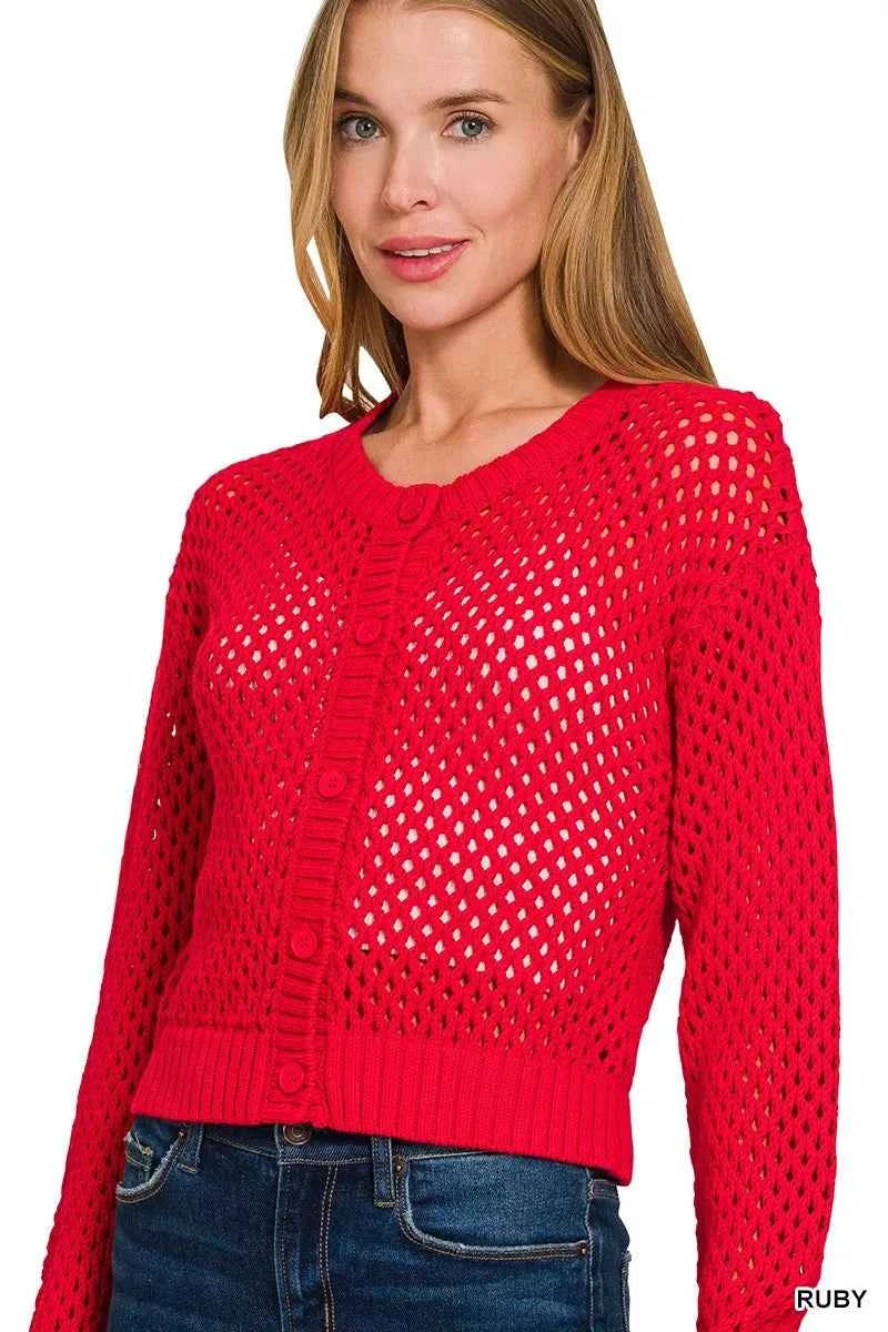 Zenana Button Down Lightweight Crochet Cardigan Sweater 44ba05866f394193883d4f048e8ba308-Max-Origin