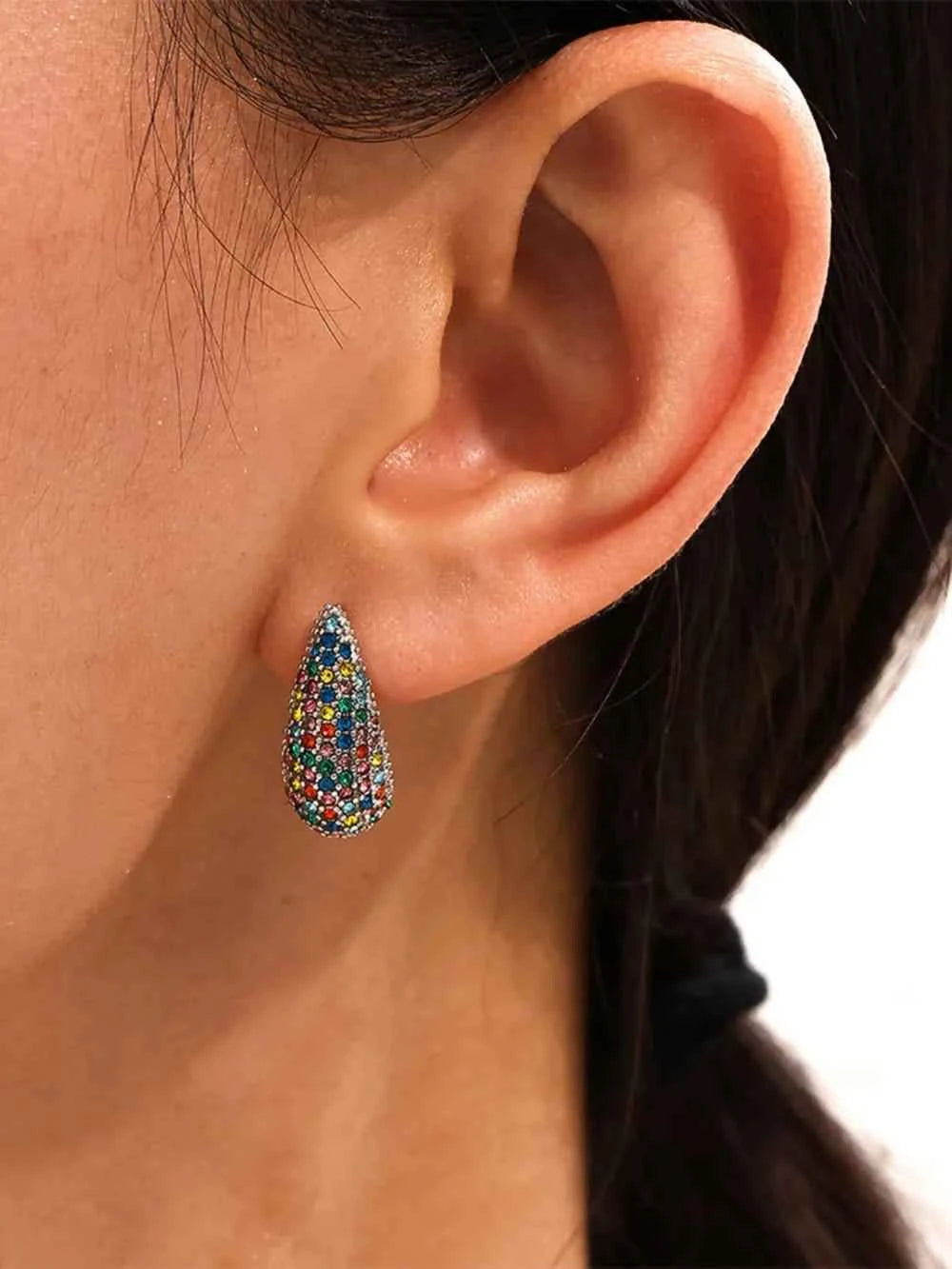 Stainless Steel Inlaid Zircon Teardrop Earrings Multicolor( silver) One Size 44ba5458-01de-4d8e-a08a-fb1913a14db5-Max