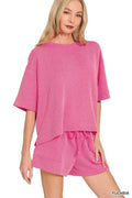 Zenana Raised Rib Short Sleeve Tee and Drawstring Shorts Set FUCHSIA 44bc006a0865469cb162e937726fc2f2-Max-Origin