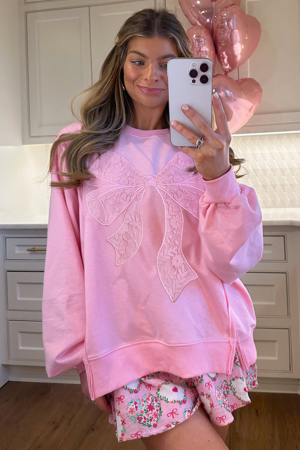 Bonbon Lace Bow Embroidered Exposed Seam Sweatshirt 44bf1da2a3d90189