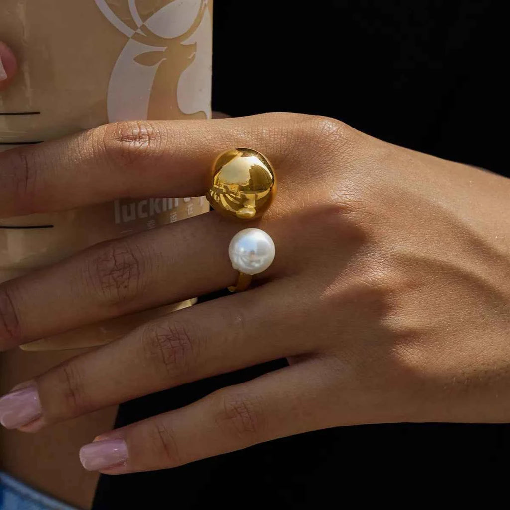18K Gold-Plated Orb & Pearl Open Ring Gold onesize 44bf2bad-5d93-4ca5-8f5f-819104aed5c2-Max-Origin