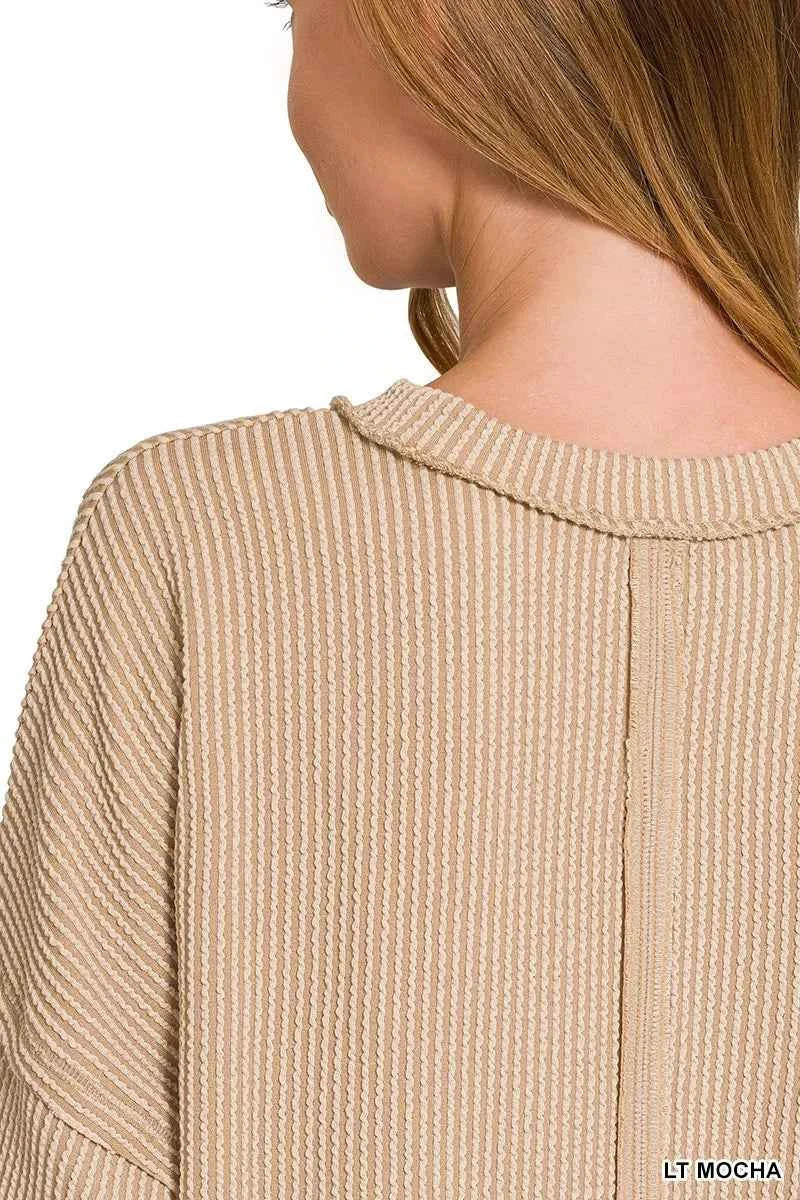 Zenana Long Sleeve Drop Shoulder Rib Top 44cb2741ac3f47ebbd9daf97fbe4b81e-Max-Origin