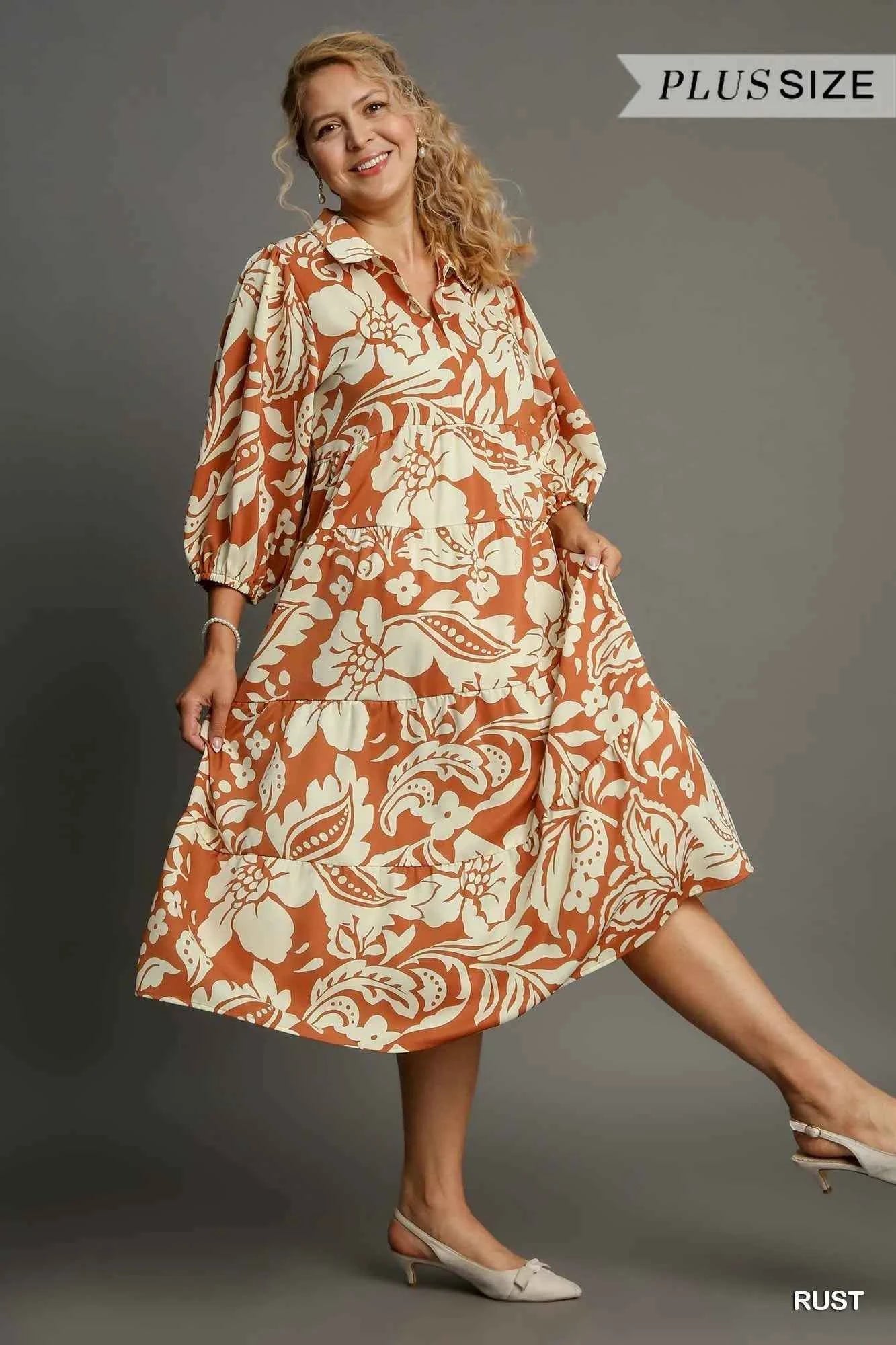 Umgee Full Size Floral Tiered Midi Shirt Dress Plus Size 44cf99cc-4c28-46d8-b649-3d0098622851-Max-Origin