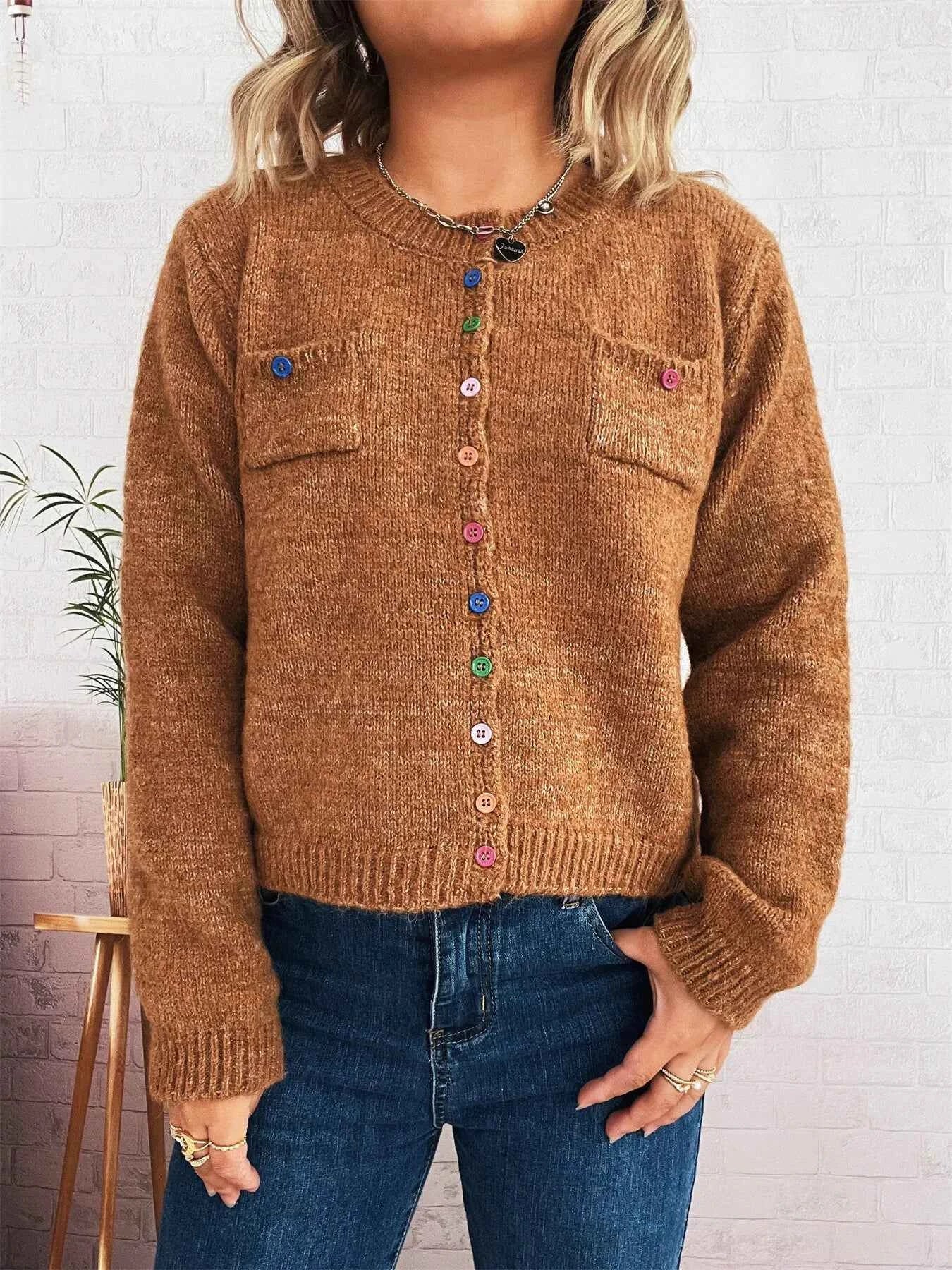 Button-Up Ribbed Hem Cardigan with Chest Pocket 44d0d67a0f5145e38577b54d0bfa6648-Max-Origin