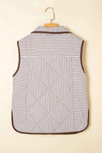 Black Striped Snap Button Scalloped Hem Winter Vest 44d3fcdb26f80bee
