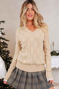 Pearl Beaded Pointelle Knit V-Neck Lace Trim Sweat Smoke Gray 44d5b220-9fea-45bb-be65-6c8a645c46e7