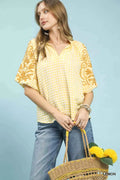 Umgee Gingham Embroidered Balloon Sleeve Top LEMON 44d79568-3d23-4e6f-84e6-1705a4e029e2-Max-Origin