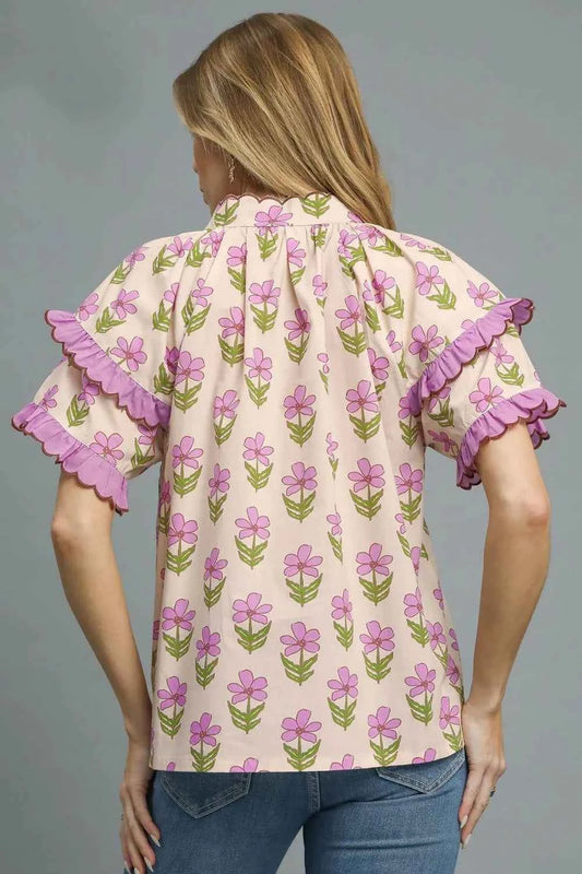 Floral Print Ruffle Short Sleeve Blouse 44dfd883-77e5-4caa-9786-b14d5ed375f3-Max-Origin