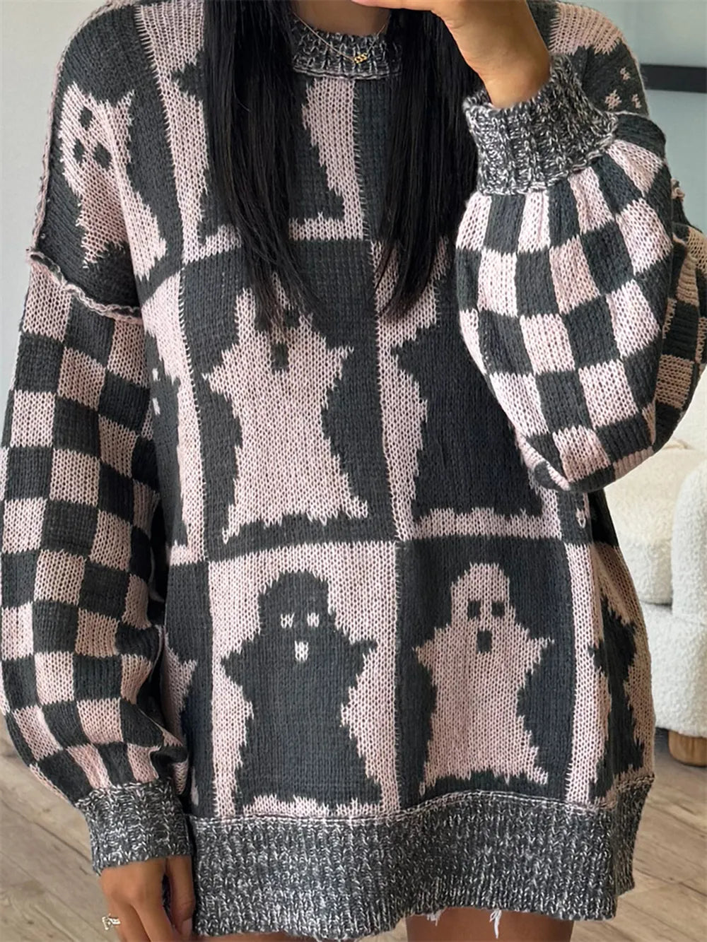 Ghost Dropped Shoulder Long Sleeve Sweater Dusty Pink 44e0b3a5-bd6c-41c9-83a3-56921eec6e3f-Max