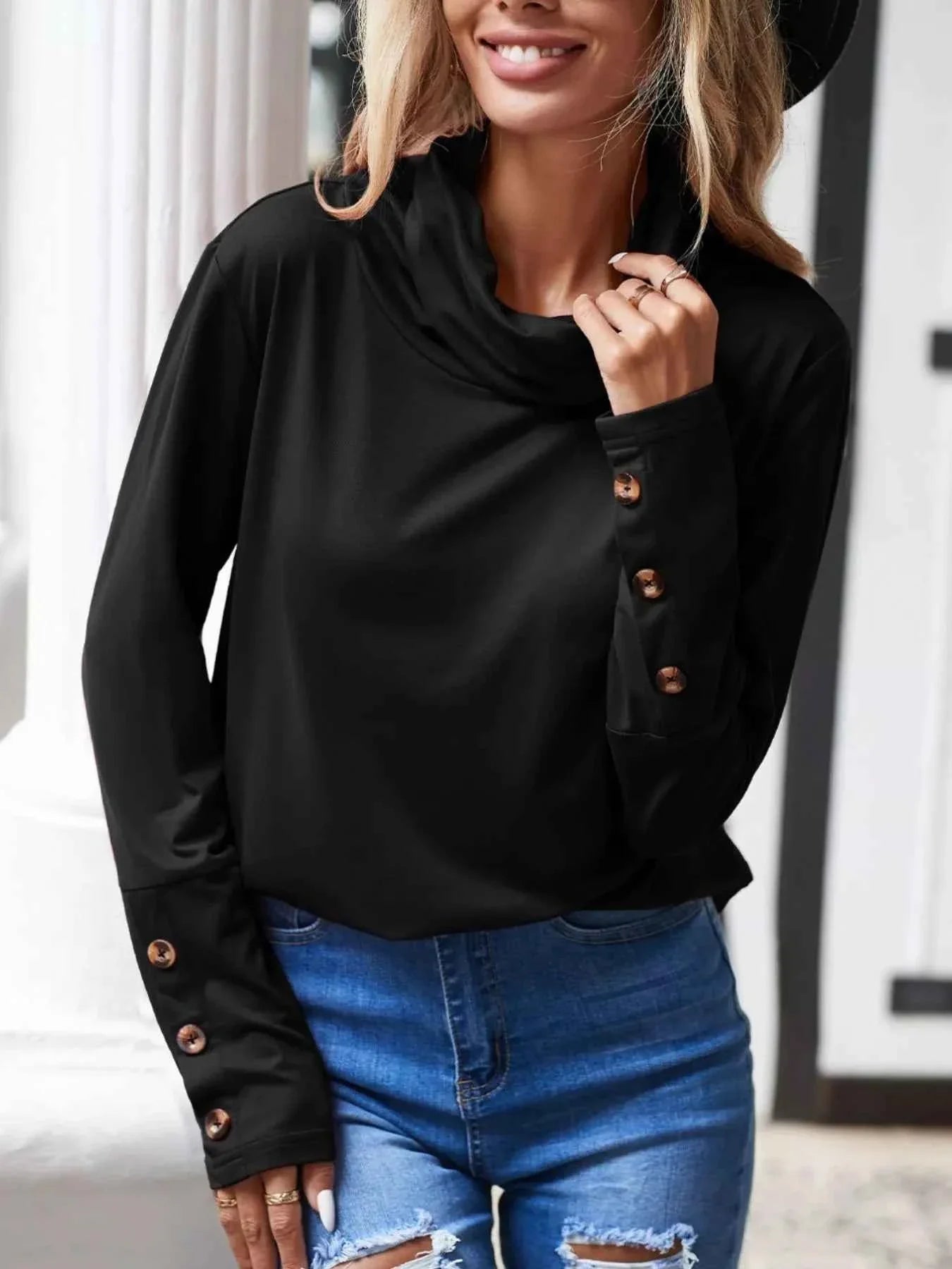 Cowl Neck Long Sleeve Blouse Black 44e1fad2-6ba0-4dcd-85e2-82482f86b718-Max-Origin