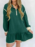 Ruffled Hem Dropped Shoulder Mini Dress Dark Green 44e3944d1a2045a09fc0b665d93a8a84-Max-Origin