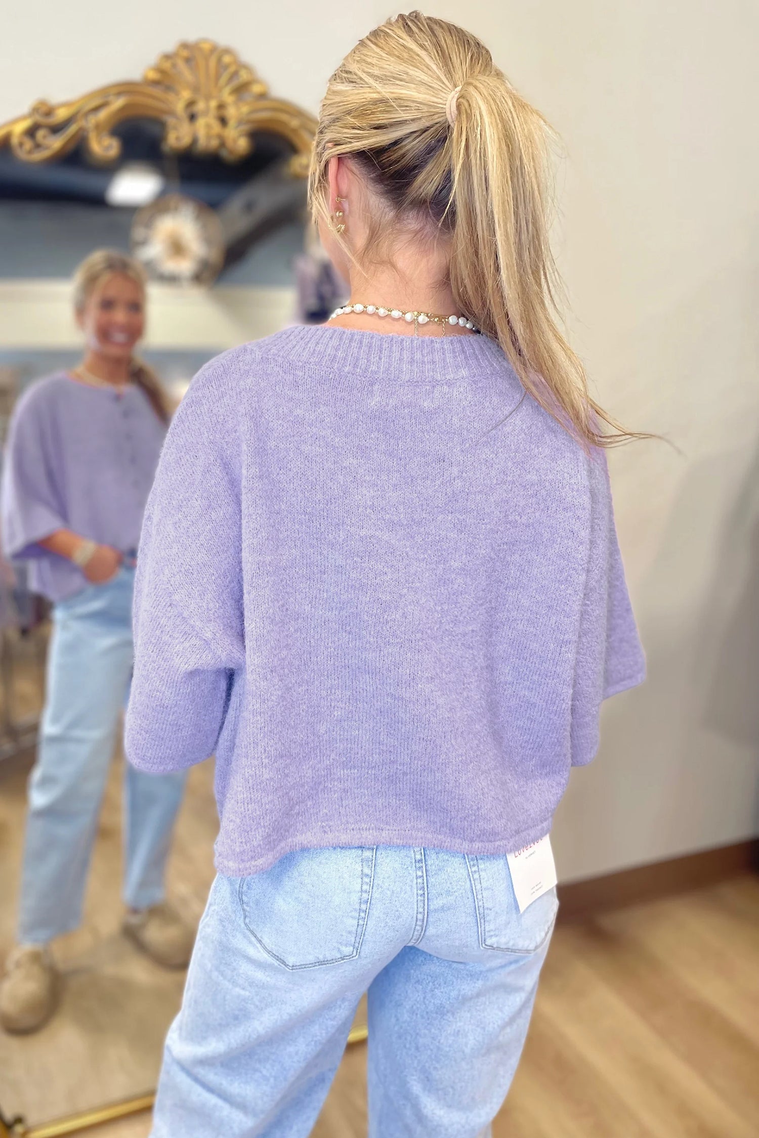 Lavendula 3/4 Sleeve Boxy Knit Button Down Sweater Cardigan 44e833d371f3ad53