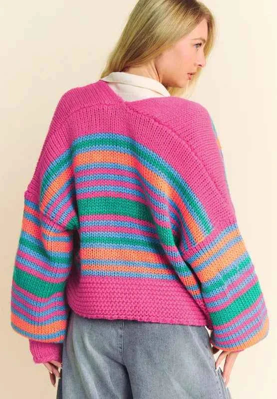 Contrast Striped Open Front Long Sleeve Cardigan 44e98c5a-b813-43e3-8941-e8c79da96849-Max