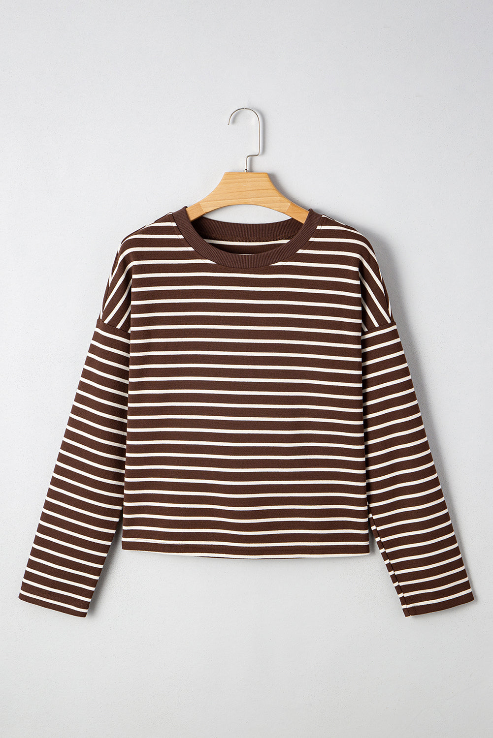 Brown Striped Textured Long Sleeve Top 44ed459a6db5349e