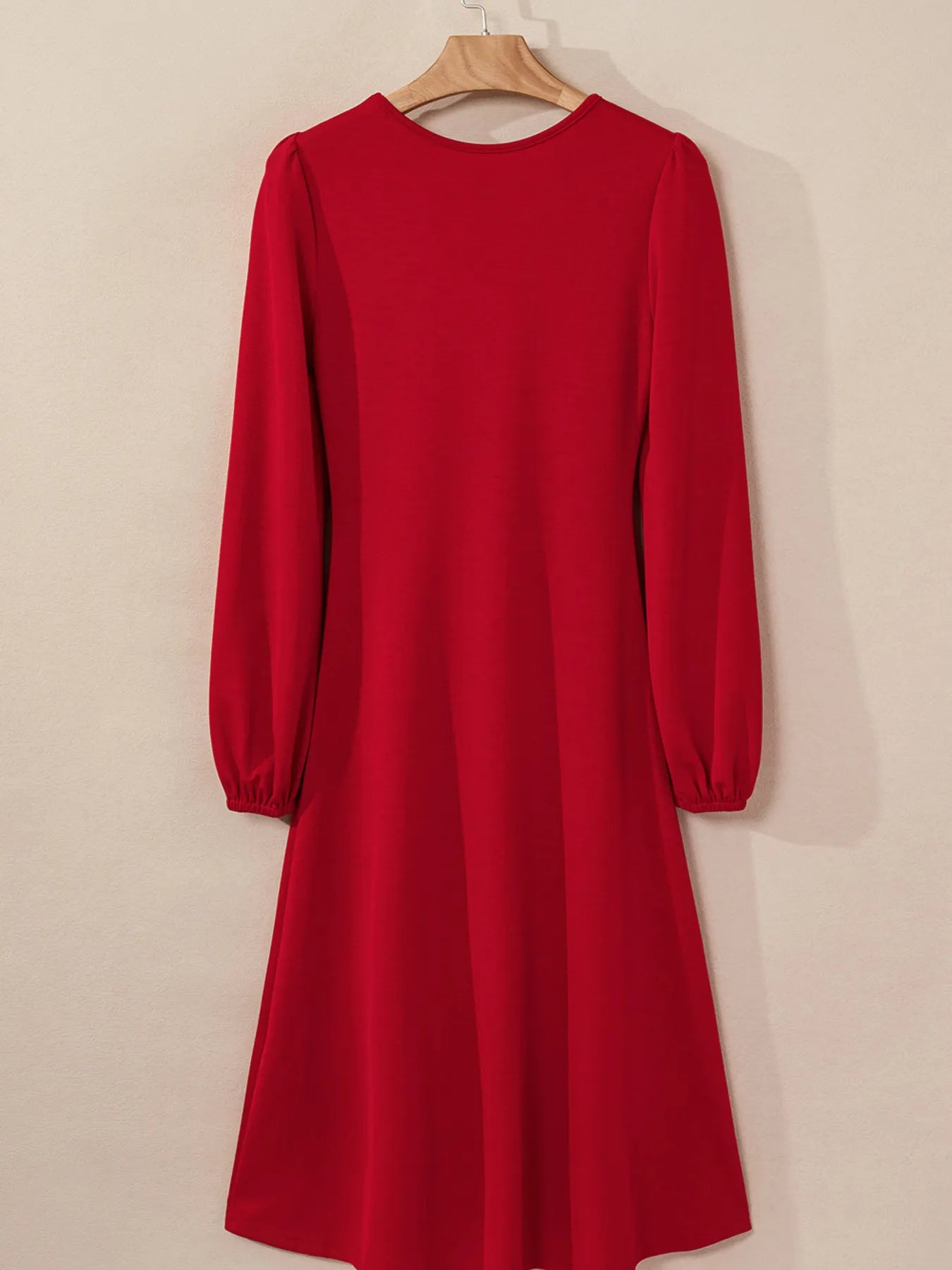 Solid Color Ruched Detail Long Sleeve Midi Dress 44ed58fa8b6a42ed8affc8d2a7dbdacb-Max-Origin