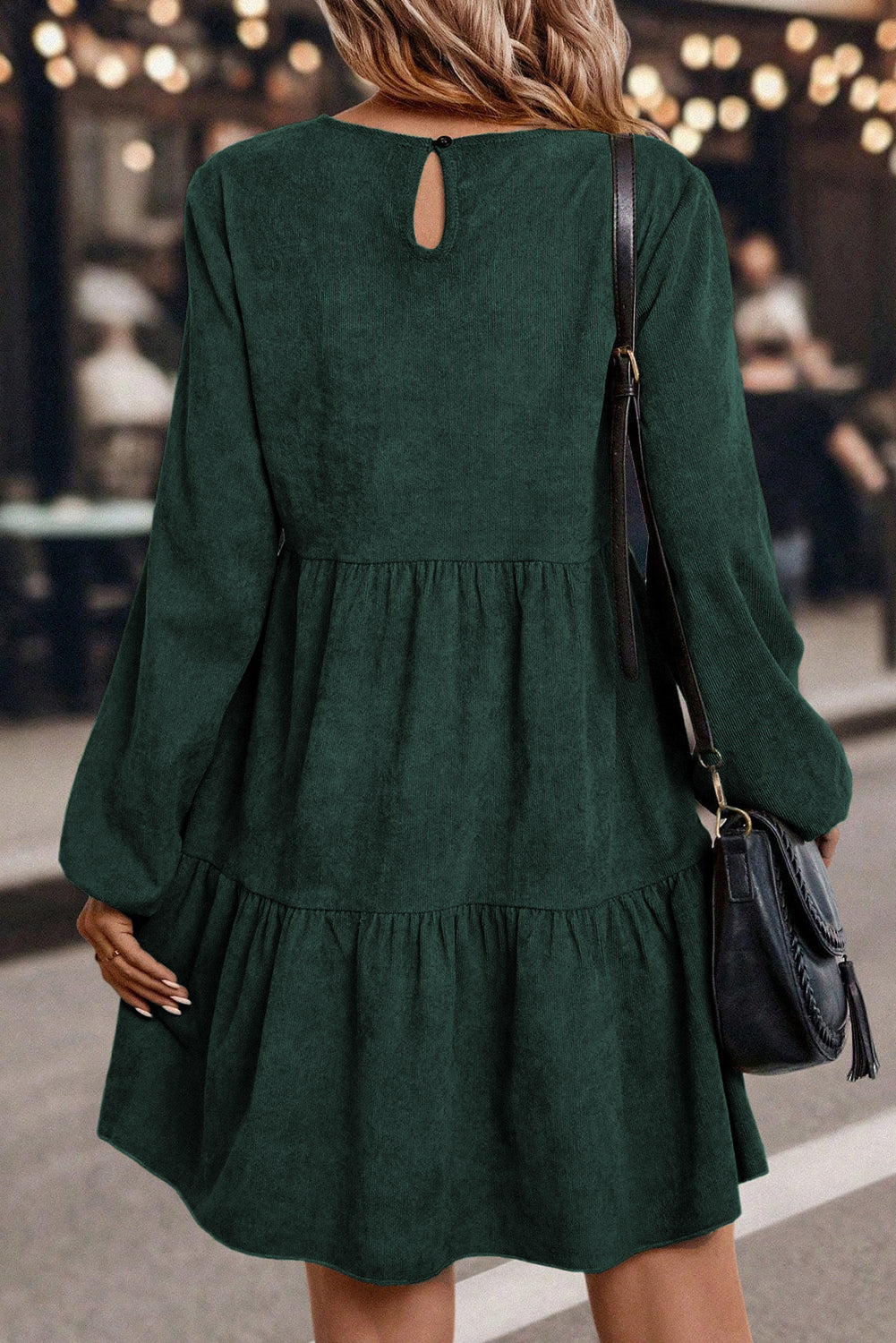 Dark Brown Lantern Sleeve Tiered Mini Dress 44f8503cf97b7da9