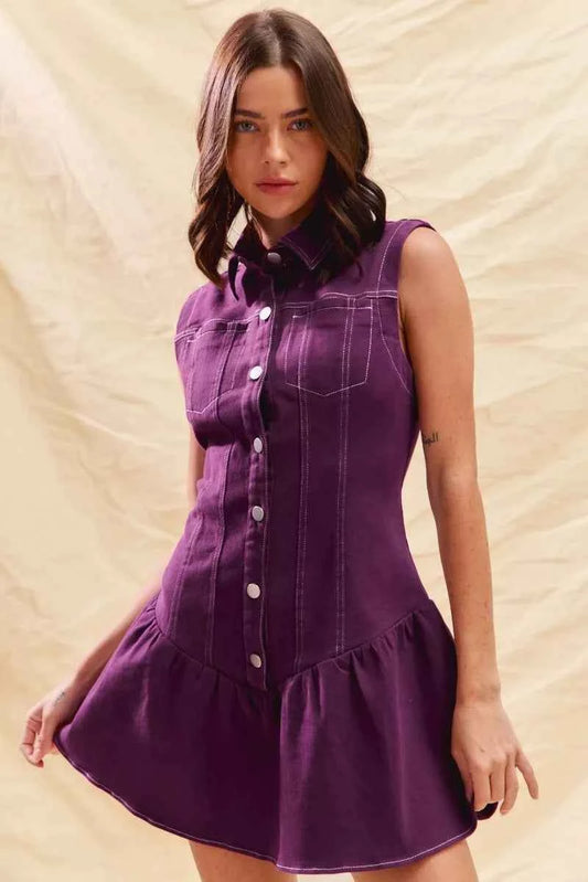 Button Down Sleeveless Collared Game Day Mini Dress 44f9c962a1eb4272ab329d4c4312c598-Max-Origin