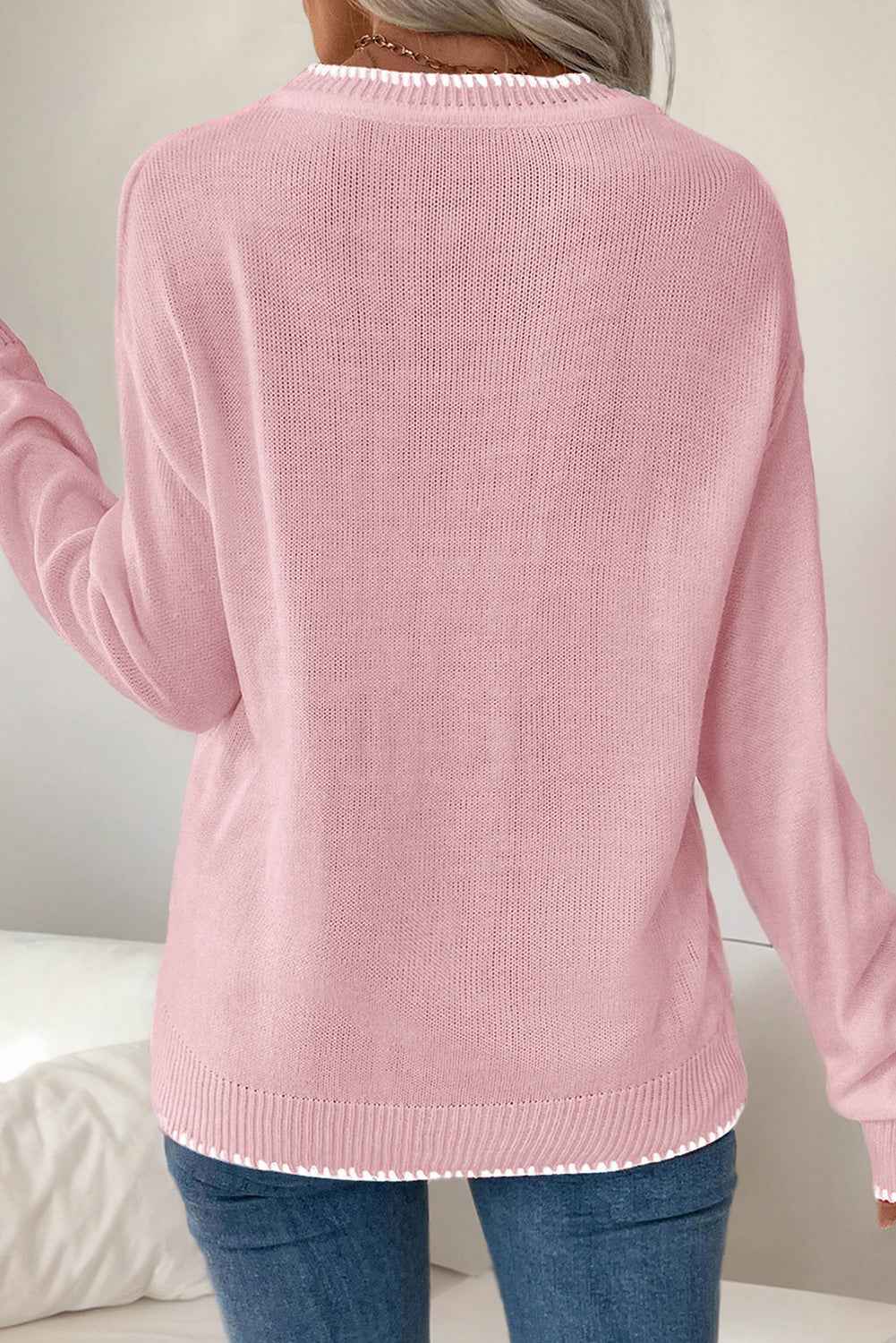 White Sweet Bow Long Sleeve Knit Sweater 44fdd75014f43fe7