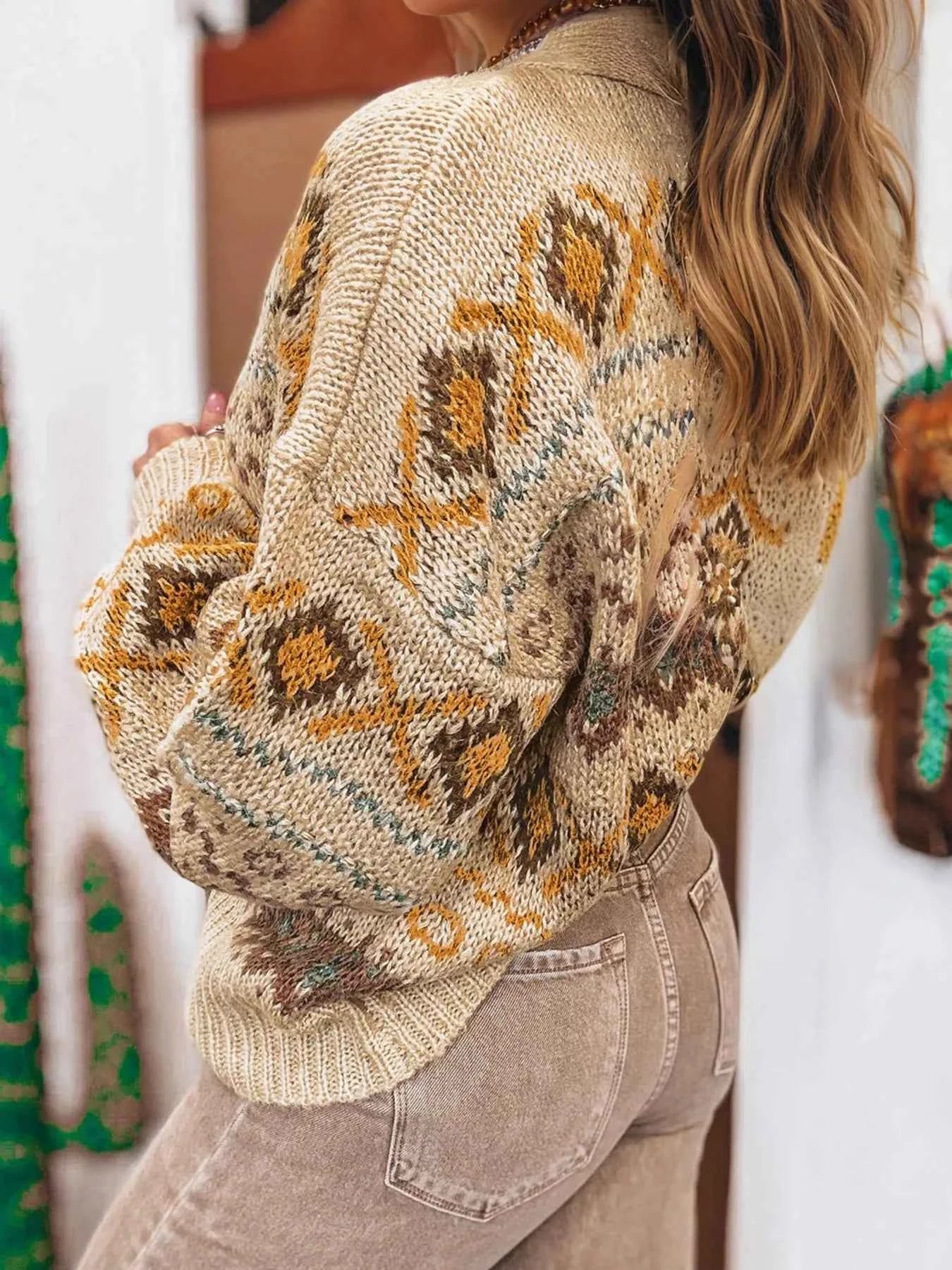 Western Pattern Knitted Button V Neck Cardigan Sweater 44fe906147f842db83cf19584cd55cac-Max-Origin