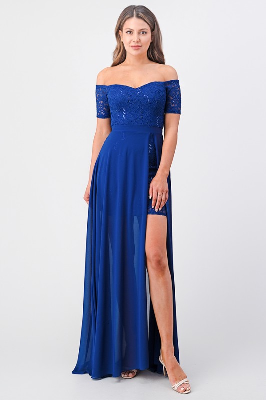 Off Shoulder Lace Evening Dress – High Slit Maxi Party Dress for Women Royal 44fff748-78fa-4499-be0e-2597218c084a