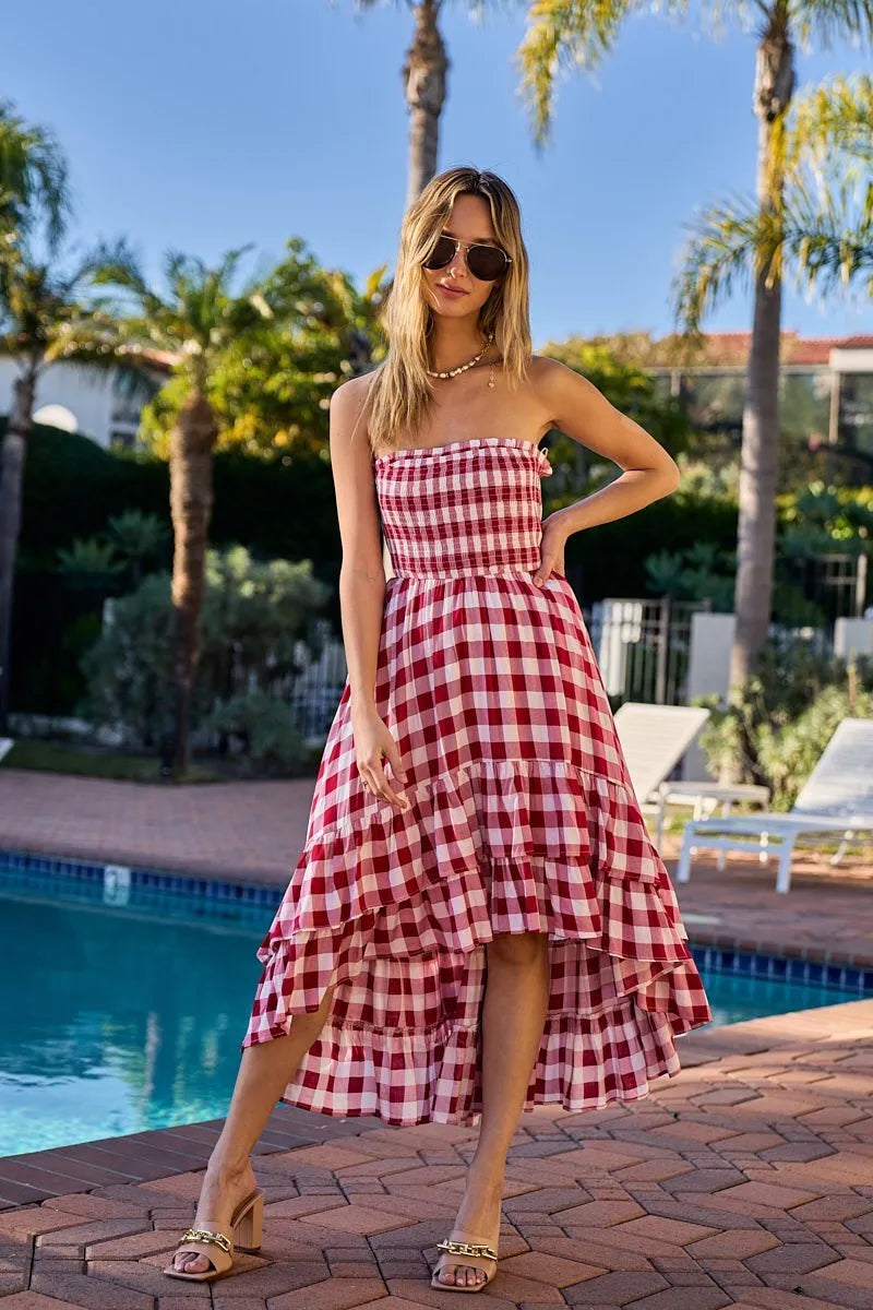 BiBi Smocked Body Off Shoulder Check Dress 450dd7afc8f243bbad1535b84a962673-Max-Origin