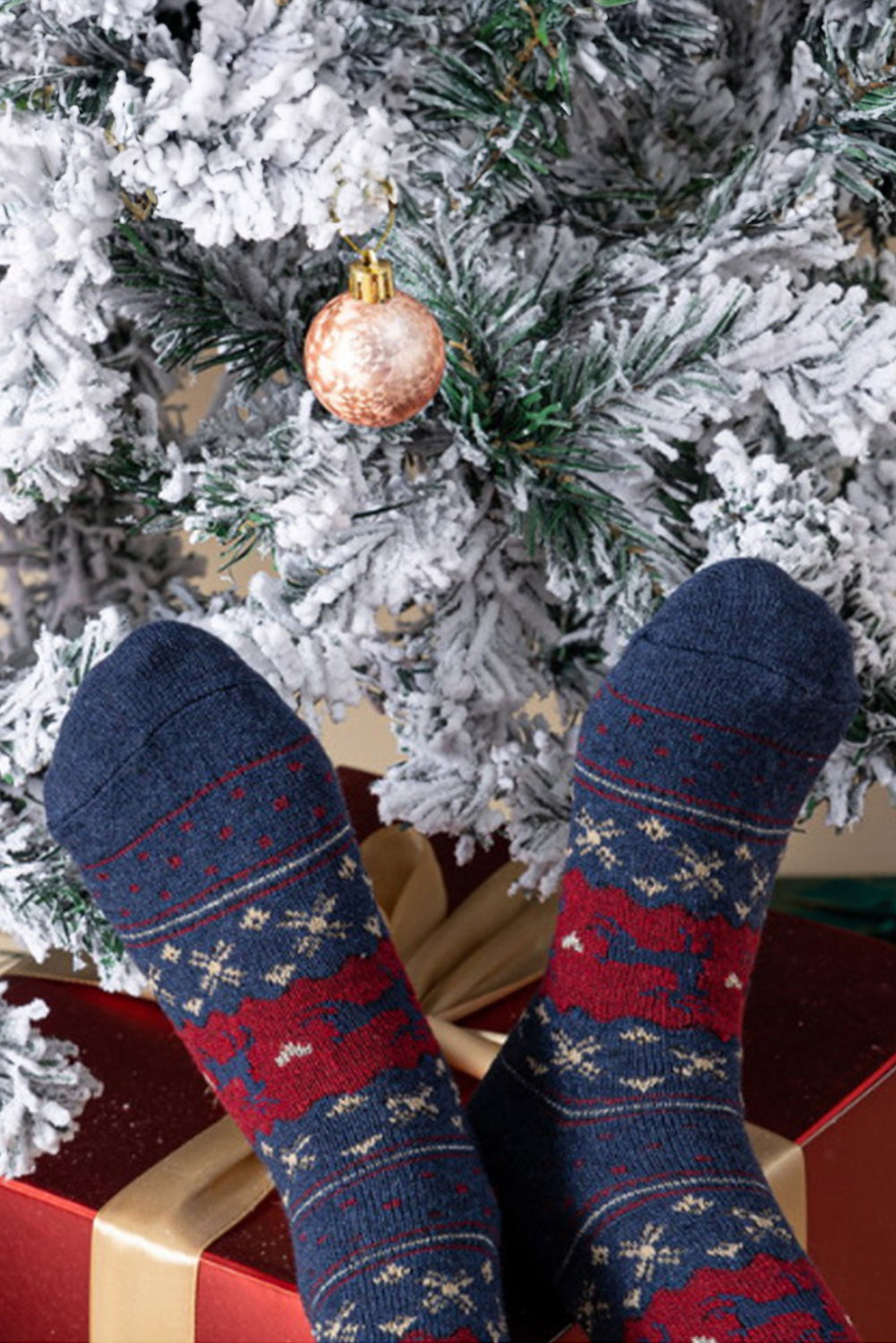 Parchment 5 Pairs Christmas Reindeer Print Socks Set