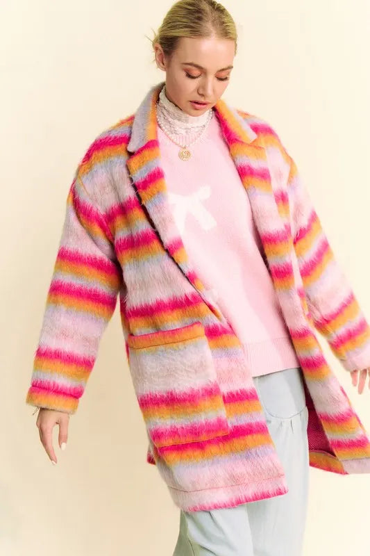 Contrast Striped Open Front Coat with Pockets 4514b810-6968-4b3e-8747-d9d2fd0ef96f-Max