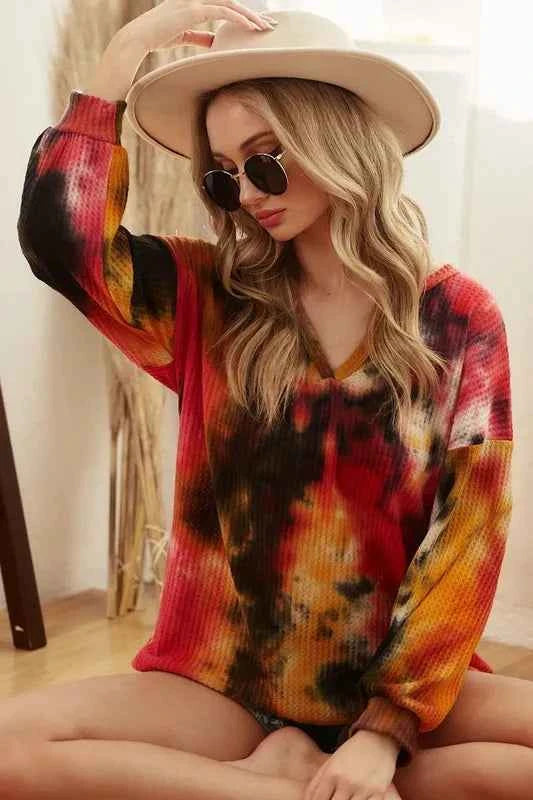 BiBi Tie Dye Brushed Waffle Top With Bubble Sleeves FUCHSIA ORANGE BLACK 451bb75a51c544529b655350a7cdc744-Max-Origin