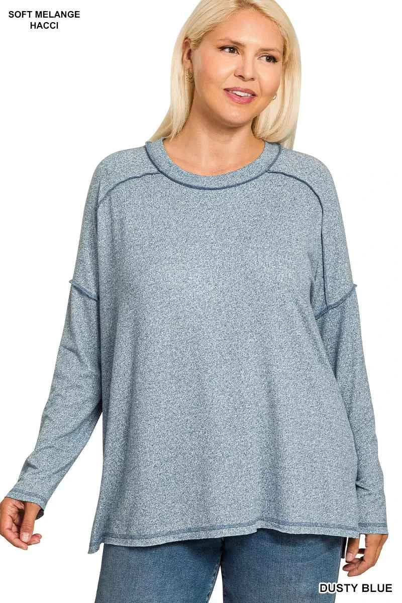Zenana Full Size Melange Hacci Exposed Seam Hi-low Tee Plus Size 451fd284-1b6a-4432-a5fb-a4e536b2ea34-Max-Origin