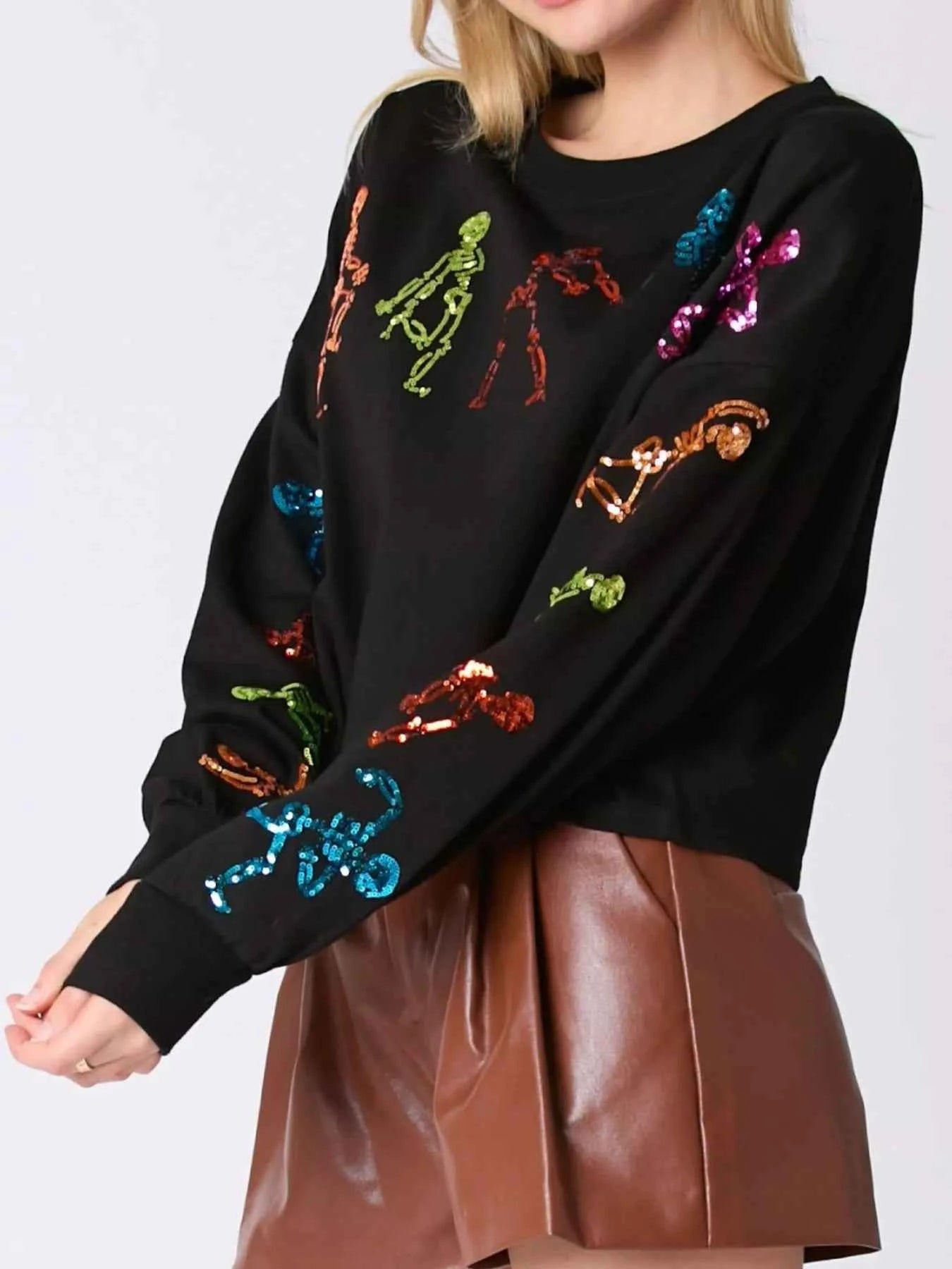 Halloween Colorful Sequin Skeleton Sweatshirt 451fe647-fdbd-4a8e-971e-527fd7d4f25d-Max-Origin